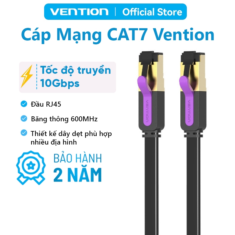 Cáp Mạng Cat7 Vention Cổng Rj45 Dây Dẹt Tốc Độ Cao 10Gbps Băng Thông 600MHz Lõi Đồng Chống Nhiễu Tuyệt Đối Dây Mỏng Dẹt