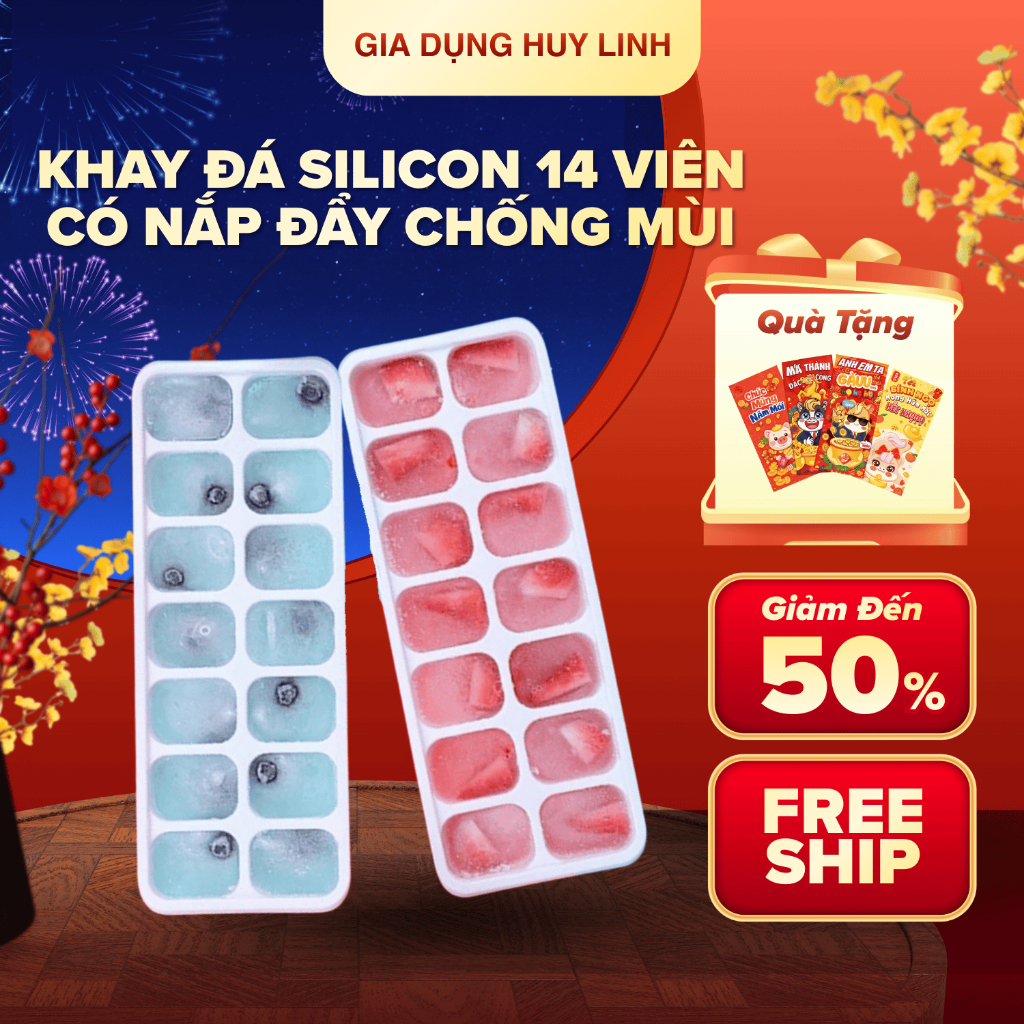 Khay làm đá sliicon nhiều viên có nắp đậy chống mùi, khay làm thạch rau câu an toàn, thân thiện với môi trường