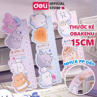 Thước Kẻ Họa Tiết Obakenu 15cm Dễ Thương Deli - Thước Nhựa PP Dẻo Cao Cấp Tỷ Lệ Đo Chính Xác Dụng Cụ Học Tập Học Sinh