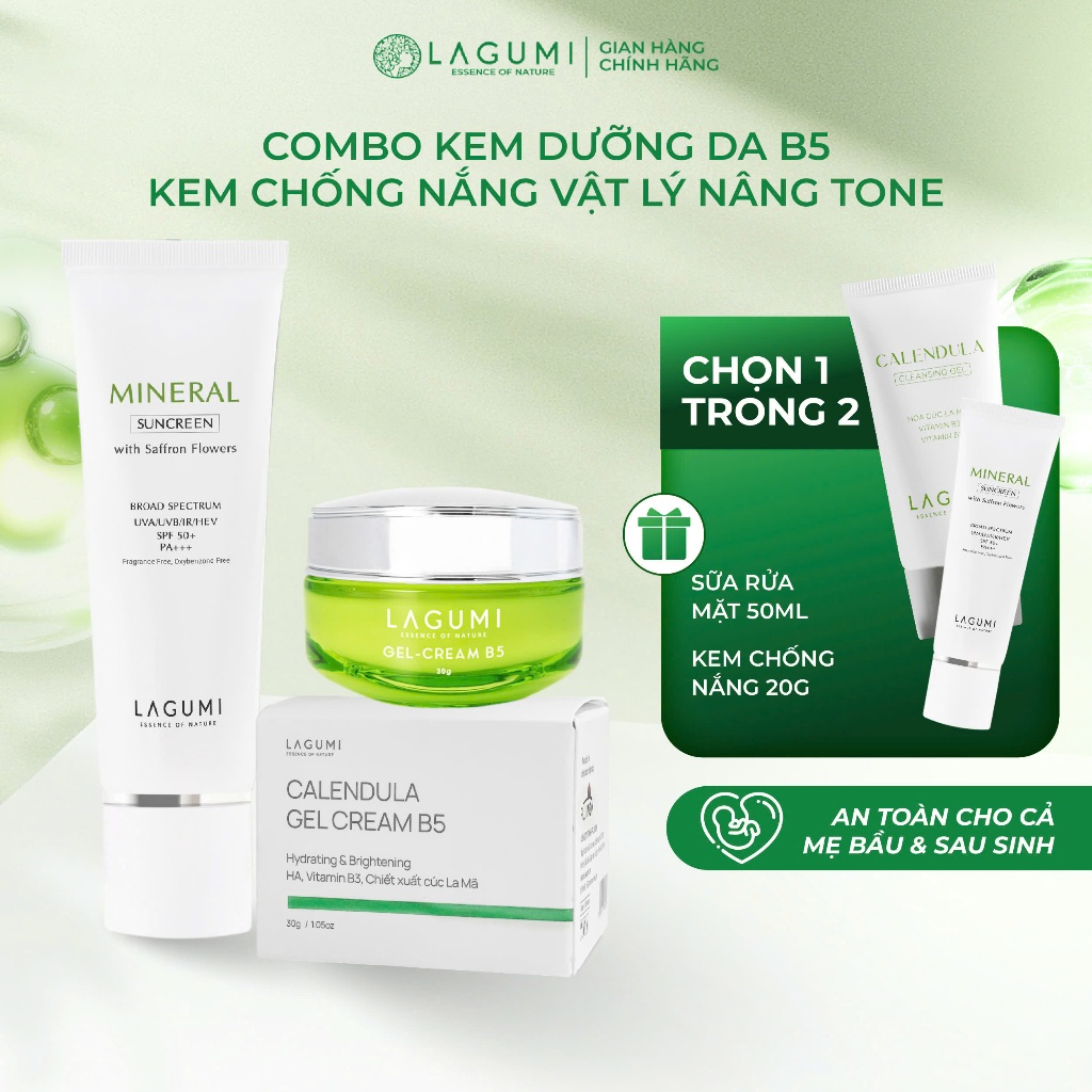 Kem chống nắng vật lý nâng tone Lagumi 50gr và Kem dưỡng lagumi 30gr