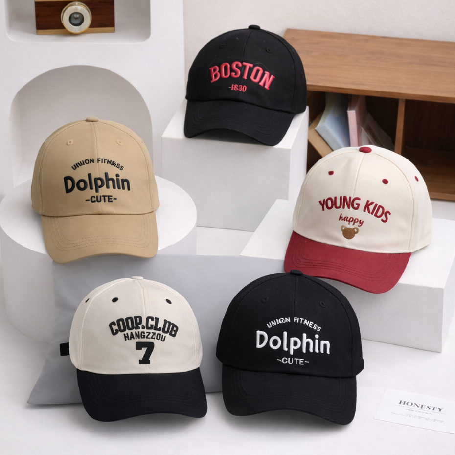 Mũ lưỡi trai cho bé trai bé gái 3-10 tuổi chất Cotton mềm họa tiết thêu dễ thương, mũ cho trẻ đi học mẫu giáo tiểu học