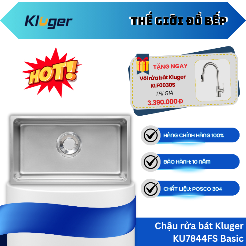 Chậu Rửa Bát Kluger KU7844FS Basic – Thiết Kế Chuẩn Châu Âu – Bề Mặt Linen Dập Nổi Chống Xước - TGB