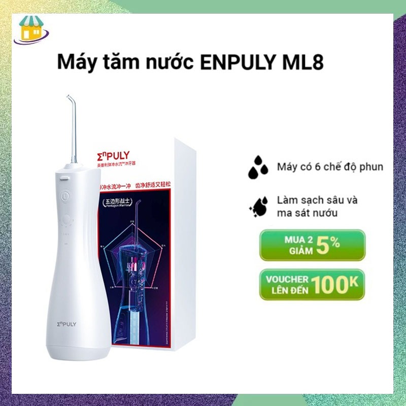 Máy Tăm nước Brushie mini Enpuly ML8 Chống nước IPX7 Pin 90 Ngày , 250ML, áp suất nước 140PSI, 2 vòi