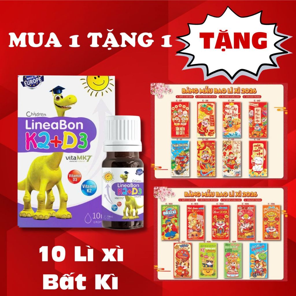 D3 K2 Lineabon bổ sung vitamin d3 cho trẻ sơ sinh, giảm còi xương d2k3, tăng chiều cao Date t10-2026