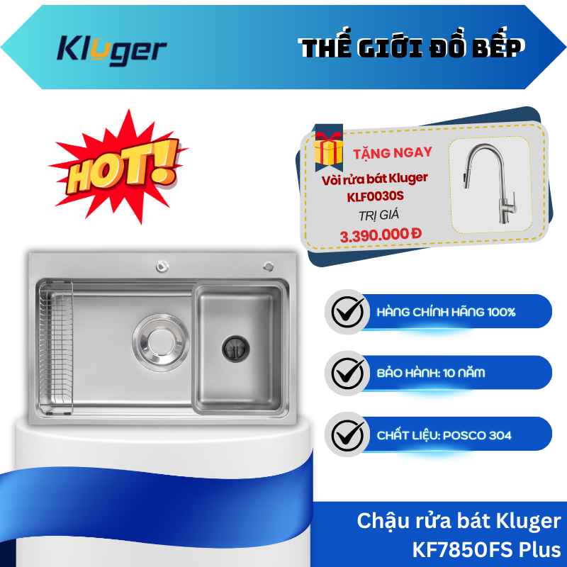 Chậu Rửa Bát Inox 304 Kluger KF7850FS Plus – Bề Mặt Linen Chống Trầy – Thiết Kế Hiện Đại – TGB