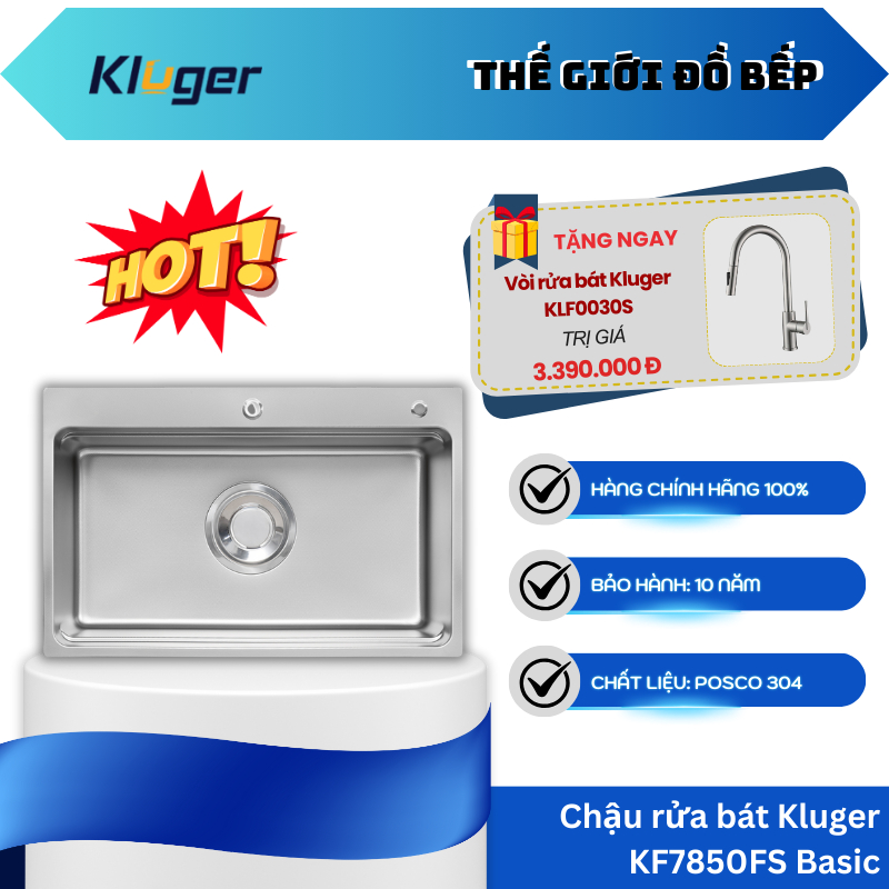 Chậu Rửa Bát Kluger KF7850FS Basic - Thiết Kế Tinh Giản - Hệ Thống Thoát Nước Và Bát Rác Tối Ưu -TGB