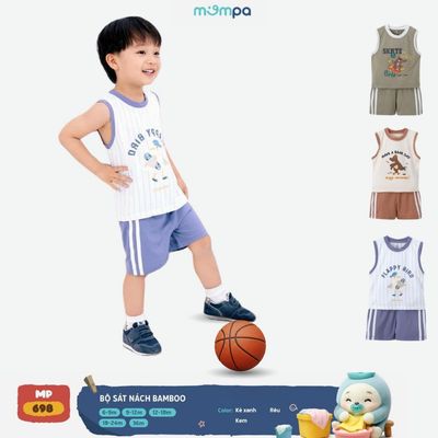 Đồ bộ cho bé Mompa ba lỗ sát nách 6 tháng - 4 tuổi vải Sợi tre Bamboo mềm mại co giãn thoáng khí 698