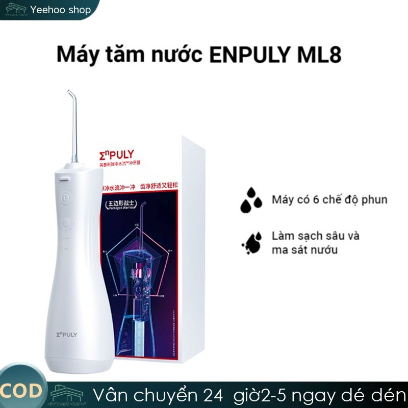 Máy Tăm nước Brushie mini Enpuly ML8 Chống nước IPX7 Pin 90 Ngày , 250ML, áp suất nước 140PSI, 2 vòi