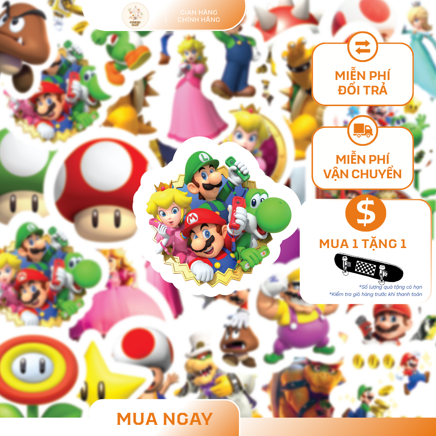 Set 36 Sticker Avatar Mario Bros Movie 2 Loại To Hoạt Hình Trang Trí Laptop, Điện Thoại, Sổ Tay, TS1
