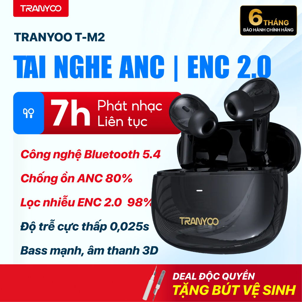 Tai Nghe Bluetooth TRANYOO T-M2 Tai Nghe Bluetooth 5.4 ANC / ENC 2.0 Chống Ồn 80% Kháng Nước