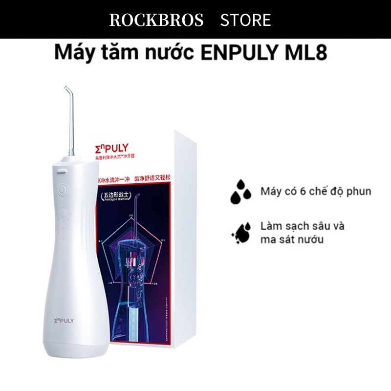 Máy Tăm nước Brushie mini Enpuly ML8 Chống nước IPX7 Pin 90 Ngày , 250ML, áp suất nước 140PSI, 2 vòi