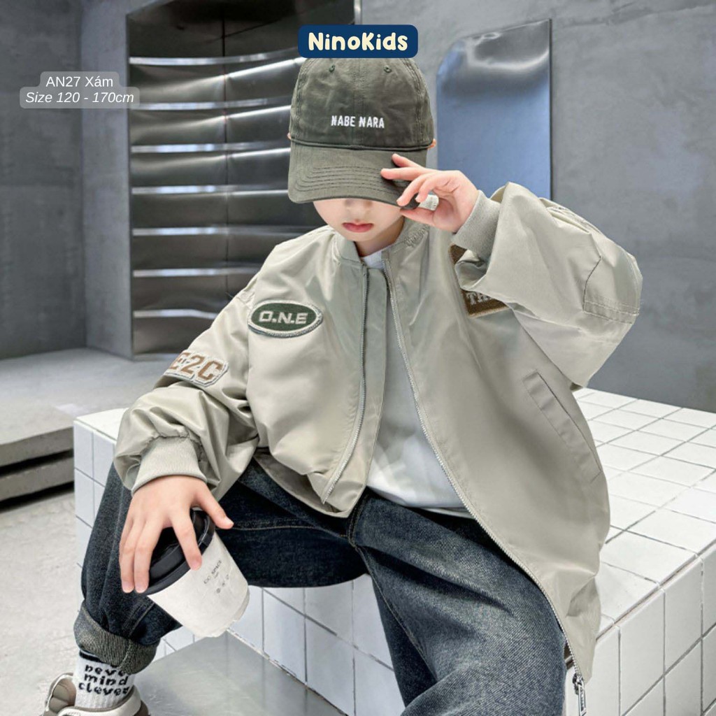 Áo khoác cho bé trai lớp 1 - 9, Phong cách thể thao năng động, chất liệu vải dù thoáng khí, AN27 Nin