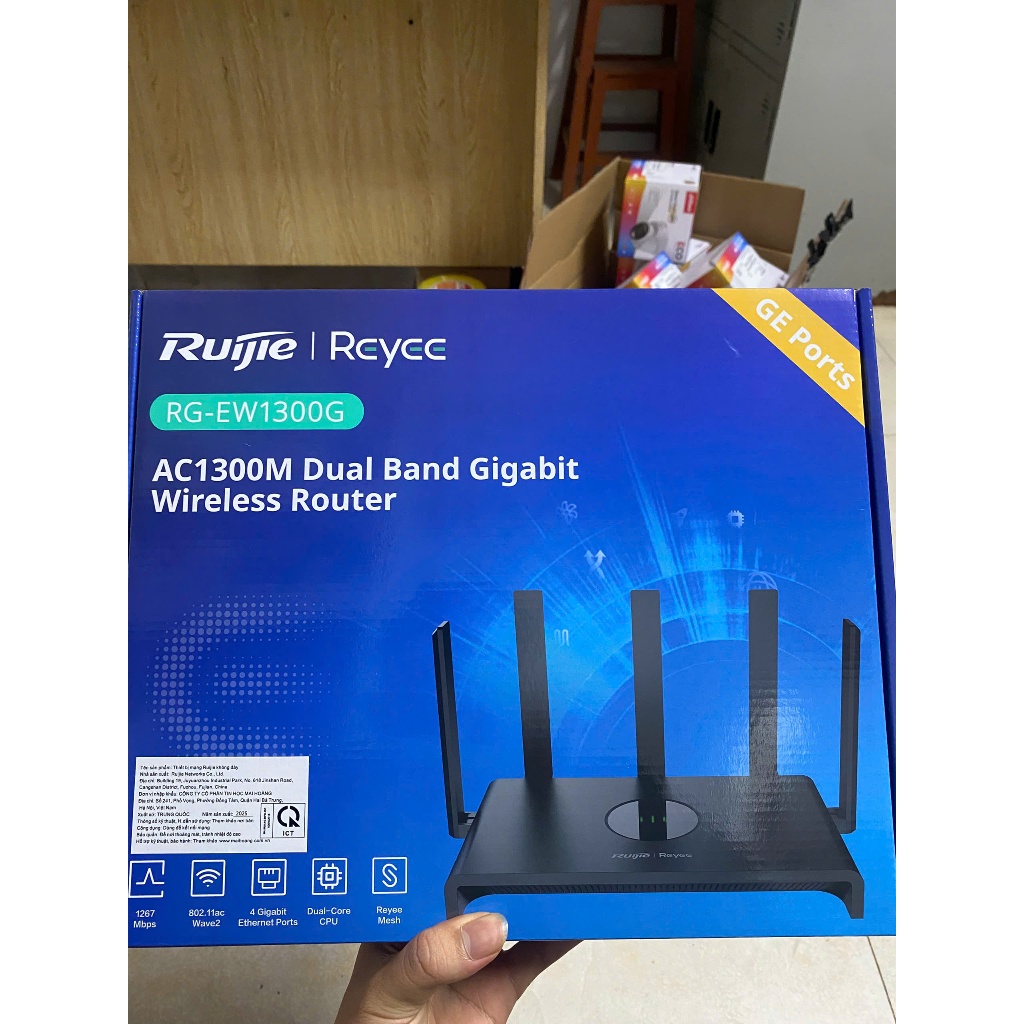 Bộ phát WiFi Ruijie RG-EW1300G new 2025 Chuẩn AC tốc độ 1300Mbps - Chính hãng
