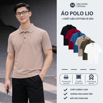 Áo Polo Lio Nam MKCLEVER thoáng khí thoải mái vải cotton cá sấu, trơn BASIC nam tính, sang trọng, thanh lịch