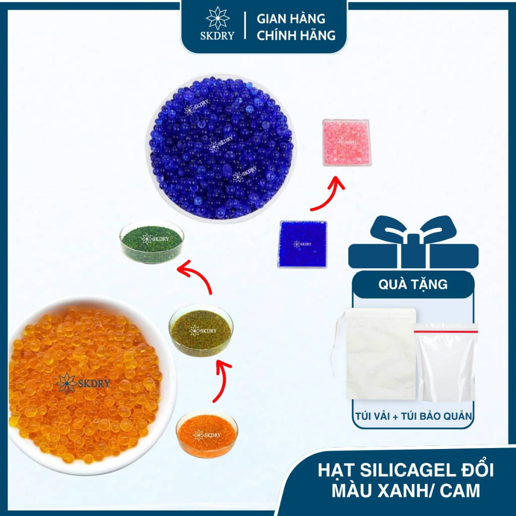 hạt Silicagel ĐỔI MÀU xanh/Cam Có thể TÁI SỬ DỤNG bảo quản máy ảnh TẶNG KÈM…