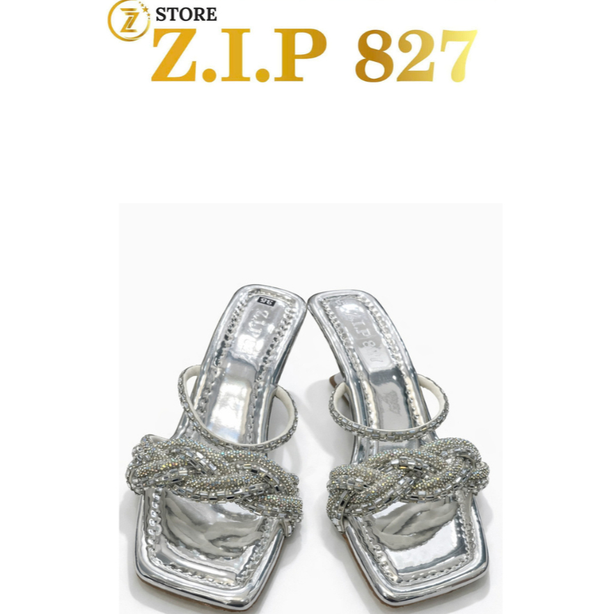 (ZIP827-42) Guốc Quai Đan Đính Đá Ánh Bạc – Silver Muse