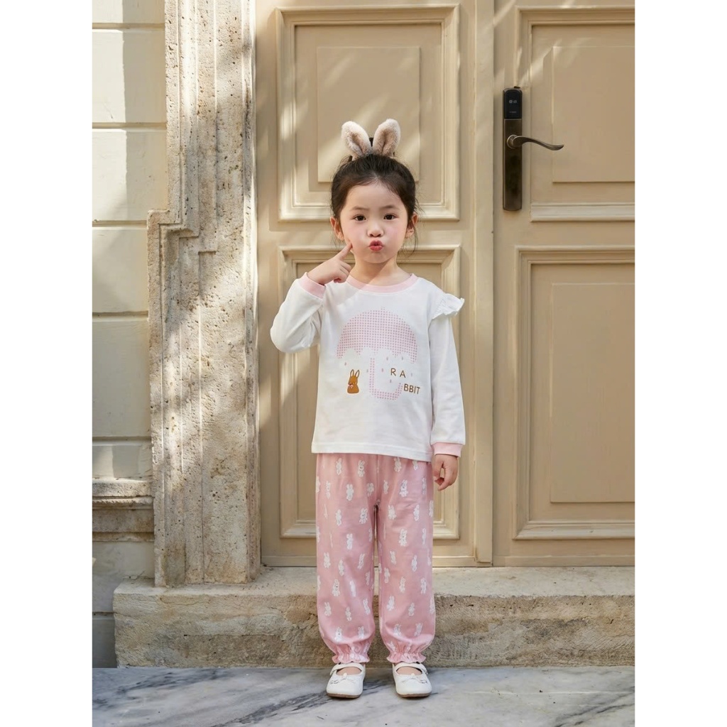 Set bộ dài tay bé gái dáng cánh tiên hình thỏ cute chất cotton mềm mịn bé 1-6 tuổi Miniumbaby SB2506