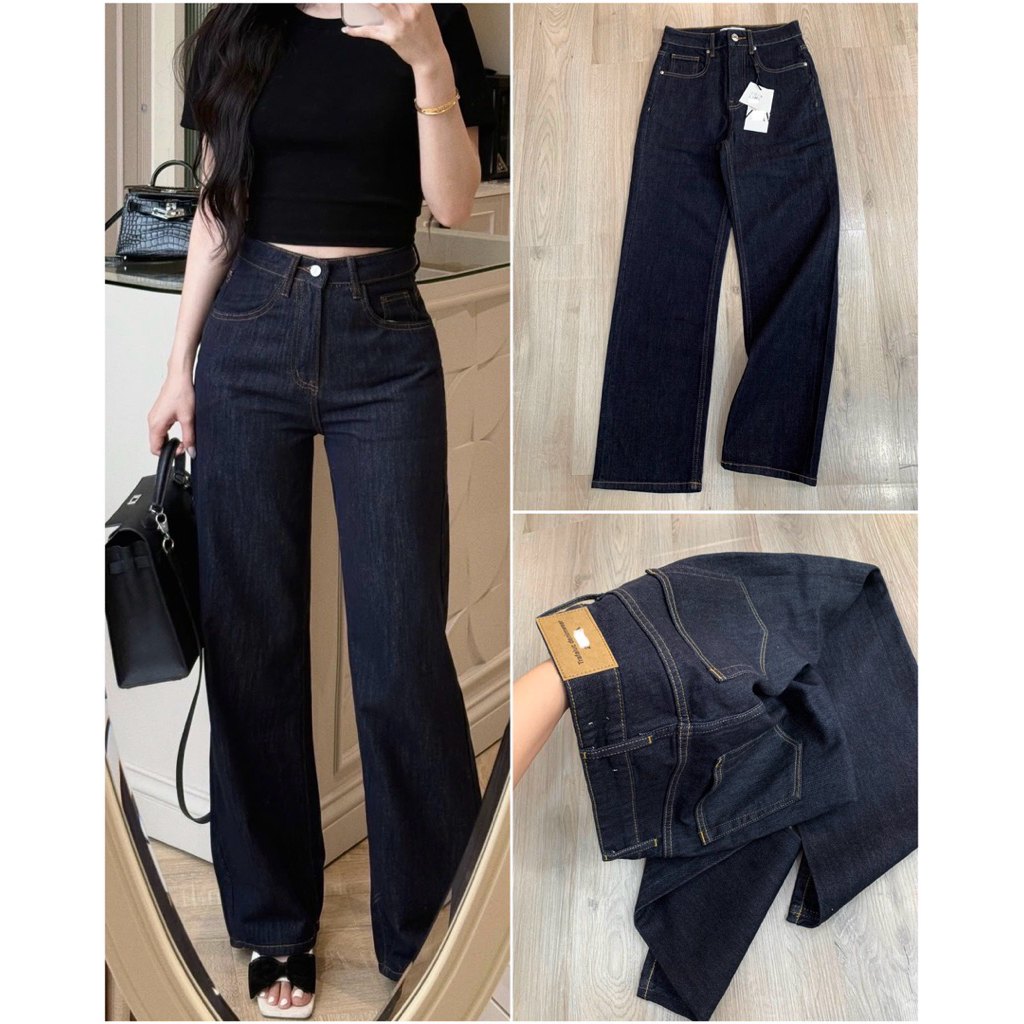 Quần suông đứng lưng cao denim navy chỉ bò ZR COBÉ | BigBuy360 - bigbuy360.vn