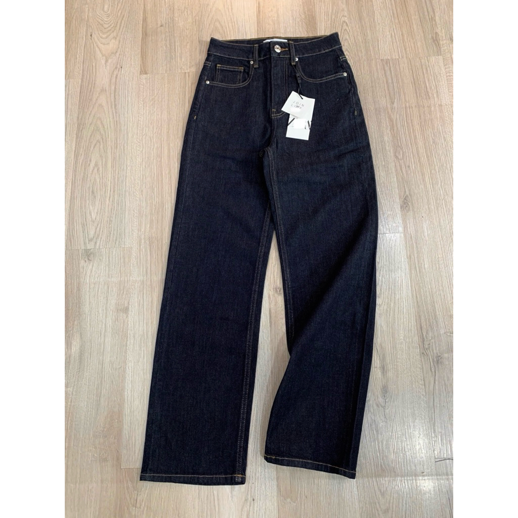 Quần suông đứng lưng cao denim navy chỉ bò ZR COBÉ | BigBuy360 - bigbuy360.vn