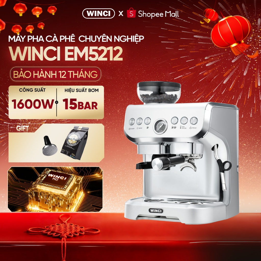 [Bao Gồm VAT] Máy xay hạt và pha cà phê Espresso Winci EM5212, Pha chế nhiều loại cà phê, Bảo hành 1