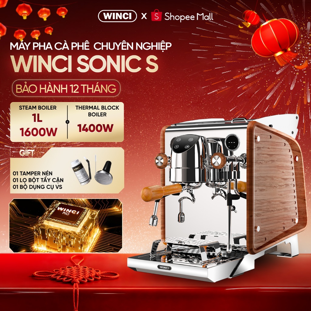 [Bao Gồm VAT] Máy Pha Cà Phê Espresso Winci Sonic S, Áp xuất 20bar, 2 Boilers độc lập, Bảo hành 1 năm