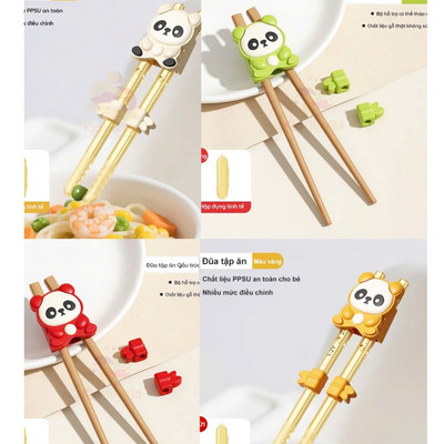 Đũa tập gắp cho bé gấu trúc chất liệu PPSU dễ thương, Đũa tập ăn 3 giai đoạn 1-6t KidAndMom an toàn