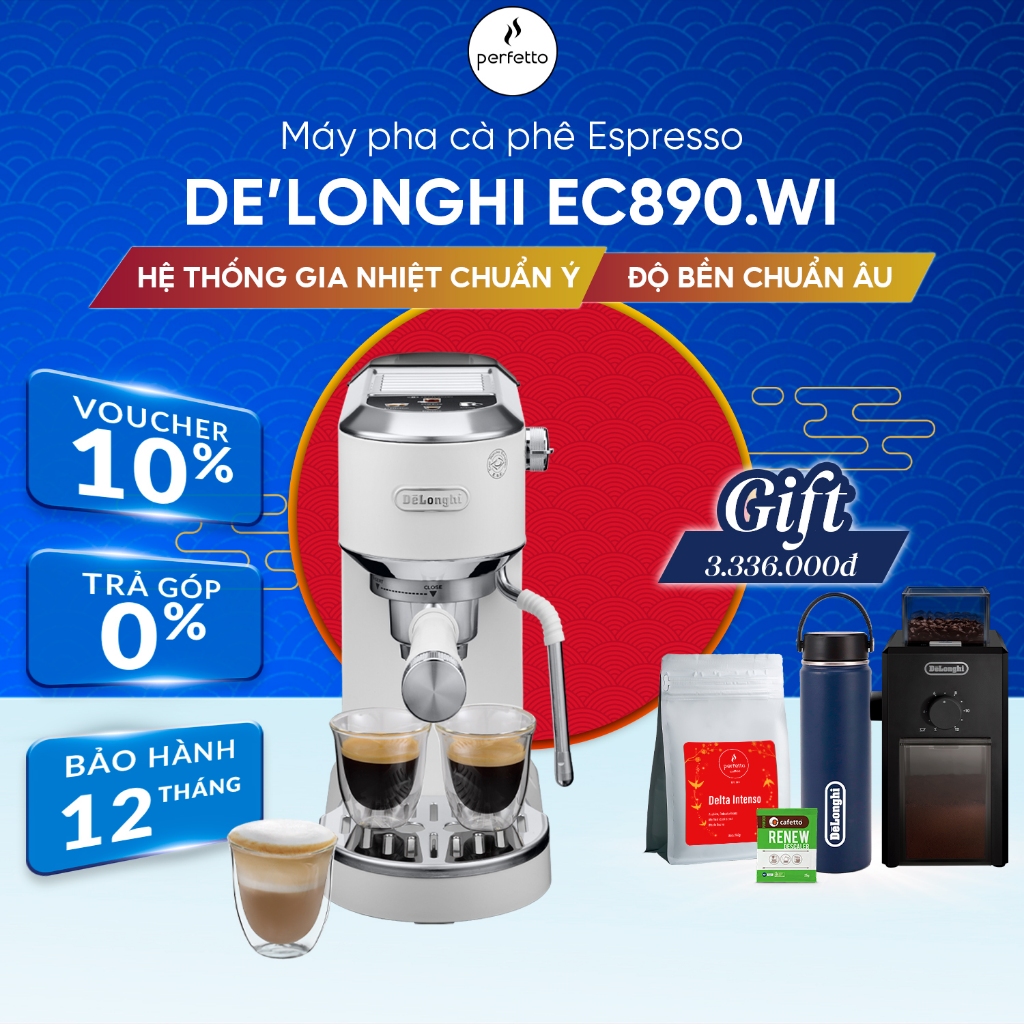 [TẶNG MÁY XAY] Máy pha cà phê DeLonghi EC890 Dedica Duo │ Cold Brew│ 15 Bar