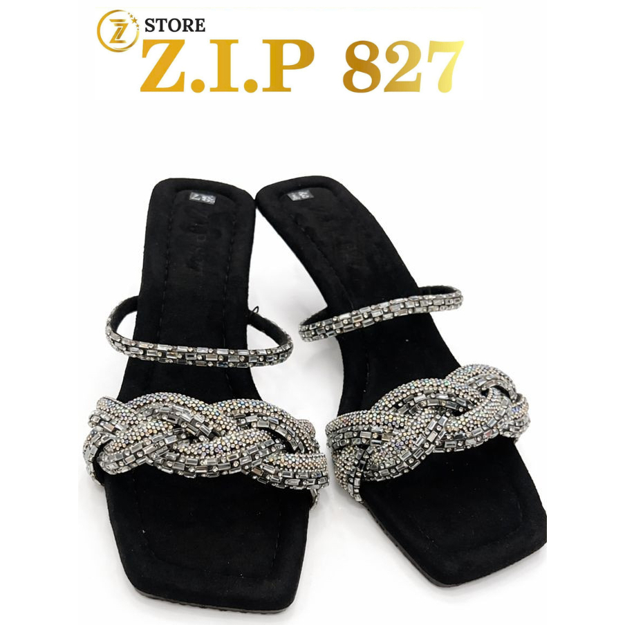 (ZIP827-42) Guốc Quai Đan Đính Đá Ánh Bạc – Silver Muse