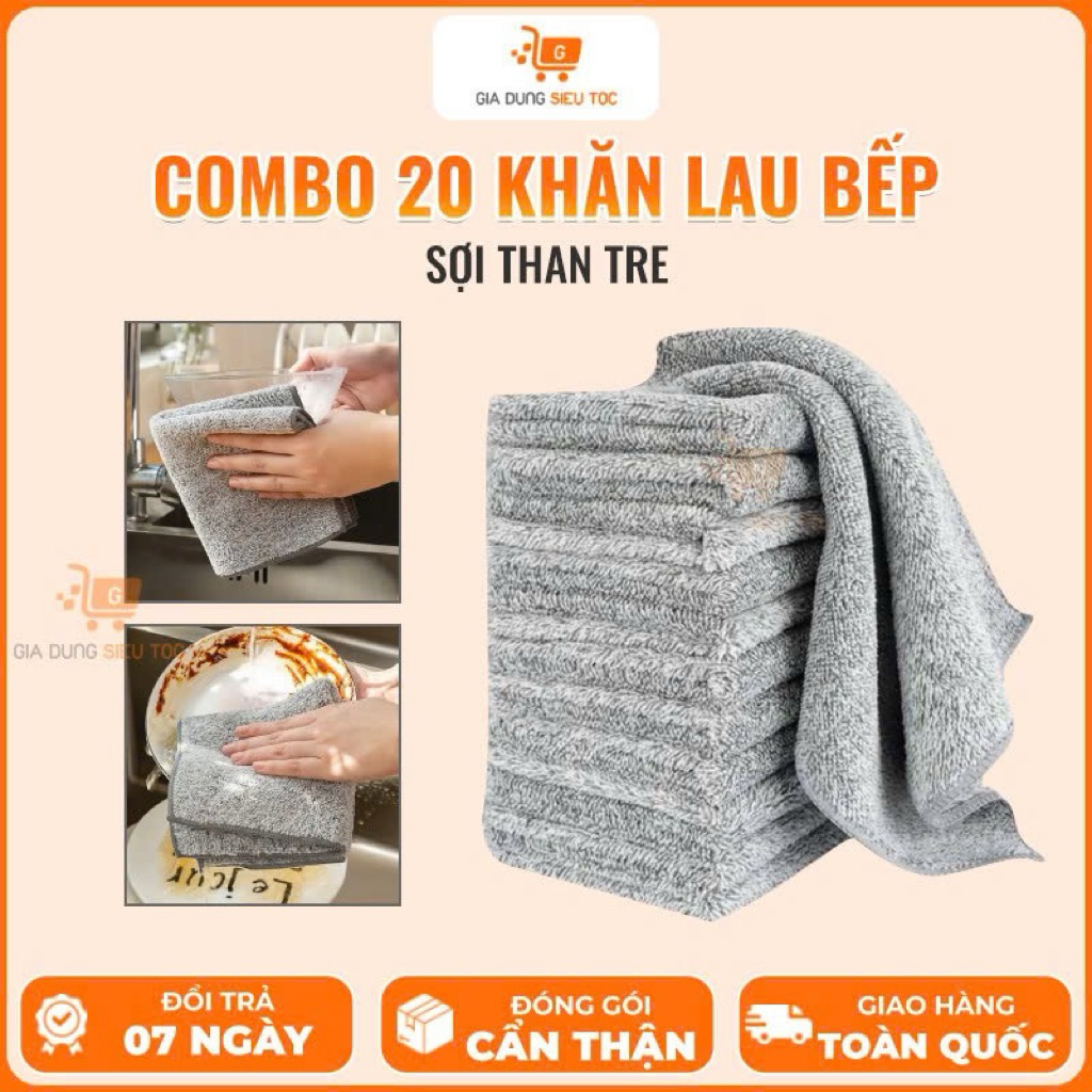 [Set 20 Khăn lau]  Khăn lau bếp sợi than tre, khăn lau nhà bếp siêu sạch