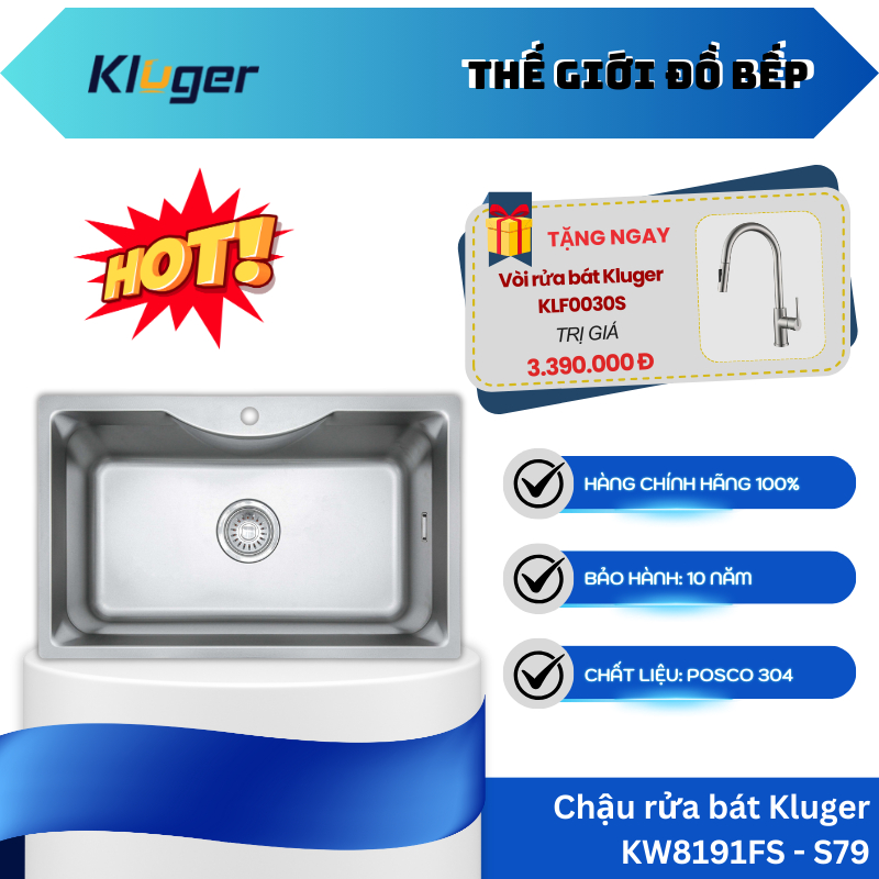 Chậu Rửa Bát Kluger KW8191FS-S79 - Công Nghệ Chống Ngưng Tụ Hơi Nước - Bát Rác 3 Lớp Lọc - TGB