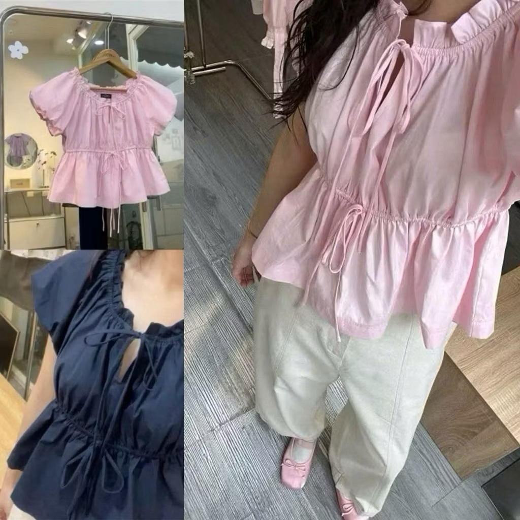 Áo babydoll tay phồng rút dây eo cột nơ siêu xinh TIMI SHOP DZ94