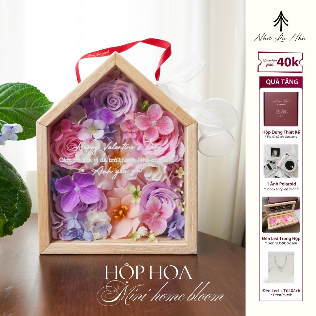 [Viết lời nhắn theo yêu cầu]Hộp Hoa Mini Home Bloom Tặng Quà Valentine, Sinh Nhật, Dịp Lễ | Như Là N