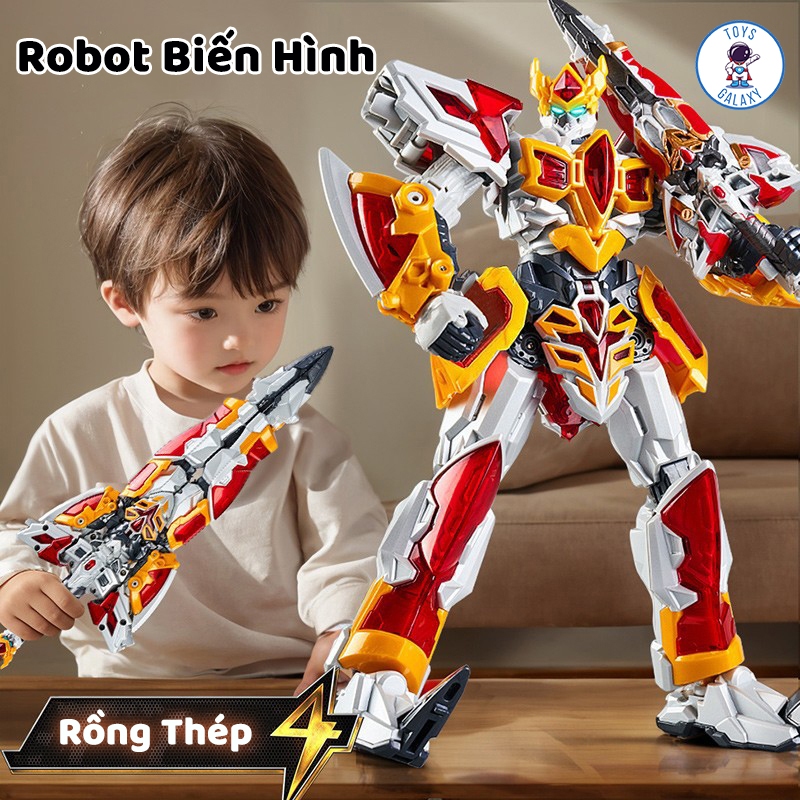 Đồ Chơi Robot Biến Hình Rồng Thép 2in1 - Mô Hình Lắp Ráp Kiếm, Thẻ Hình Siêu Anh Hùng Cho Bé