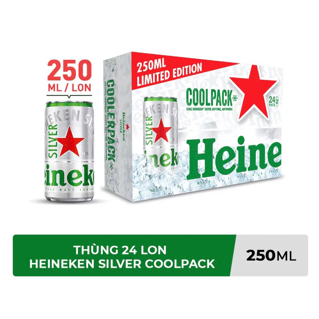 Thùng 24 lon bia Heineken Sliver cool pack 250ml