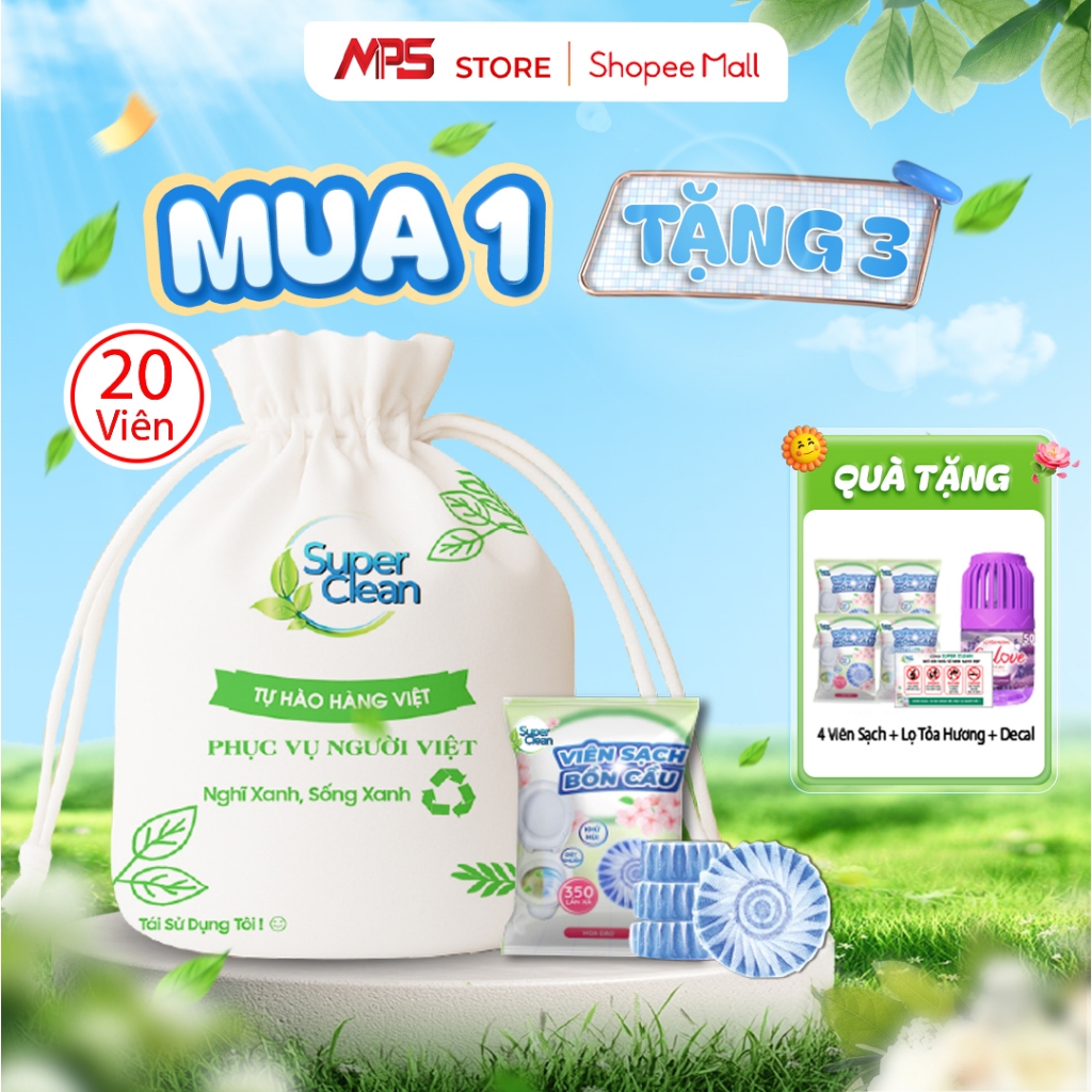 Combo 20 Viên Sạch Bồn Cầu Super Clean - Tặng4 viên Viên Sạch Bồn Cầu Super Clean và 1 Lọ Tỏa Hương