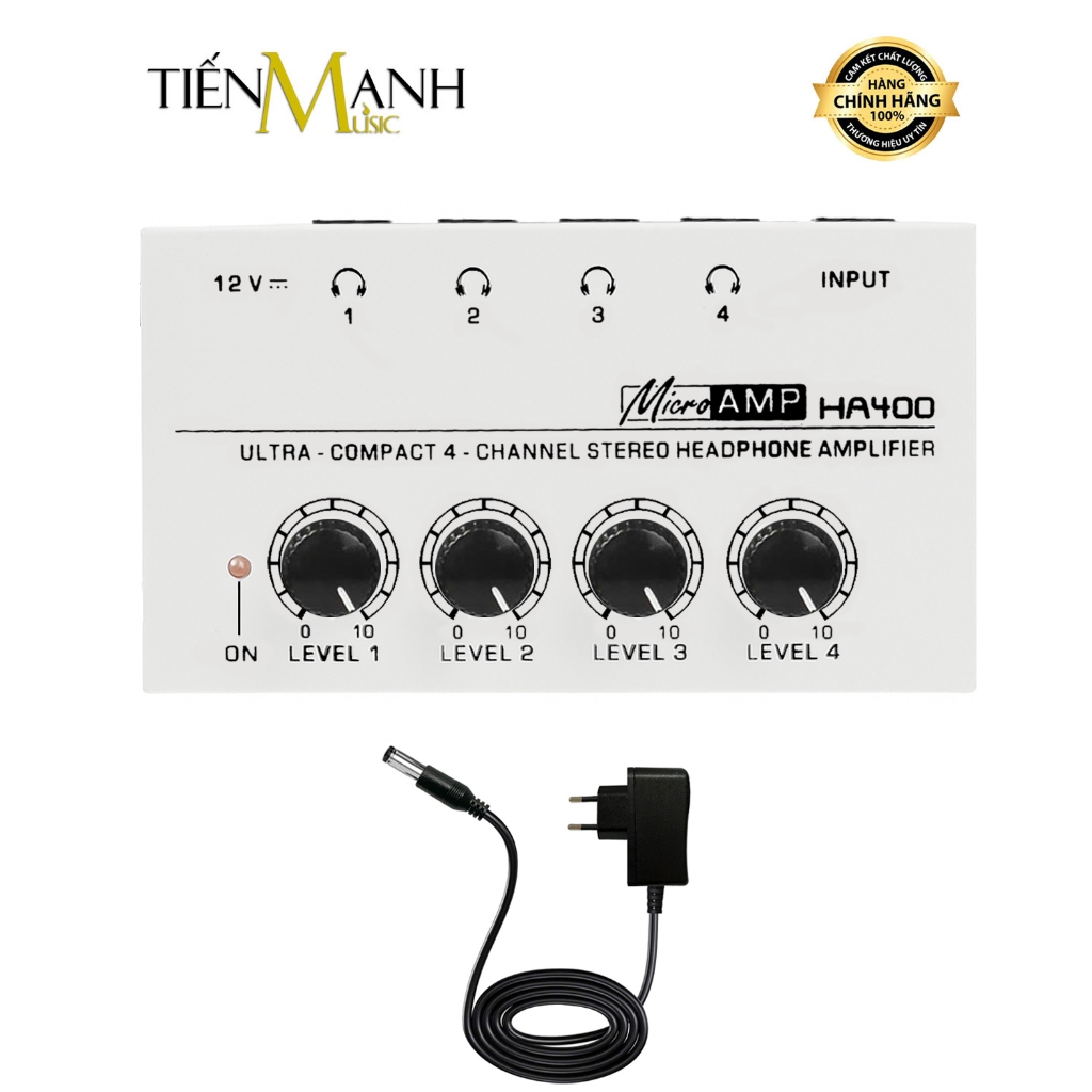 Bộ Khuếch Đại Tai Nghe HA400 Màu Trắng 4 Cổng 6.35mm - Bộ Chia, Kích, Đẩy Tăng Cường Âm Thanh Headph