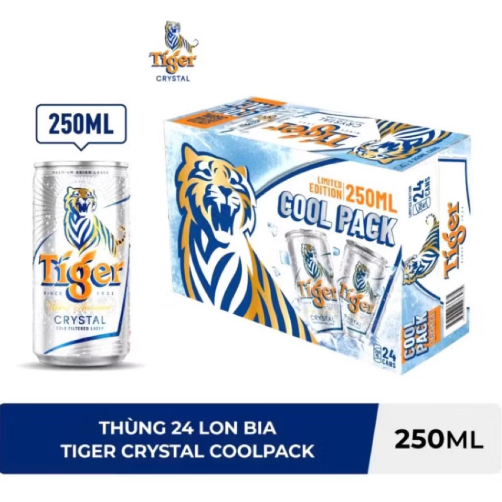 thùng 24 lon bia Tiger bạc cool pack 250ml
