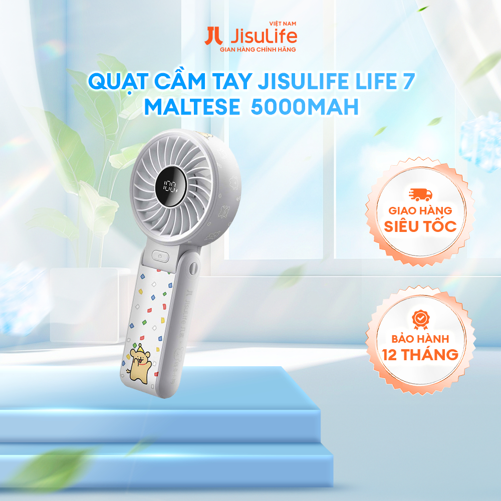 Quạt cầm tay Jisulife Life 7/Life 9 Phiên bản Maltese - 5 cấp độ gió 5000mAh - Dùng đến 12h - Chính 