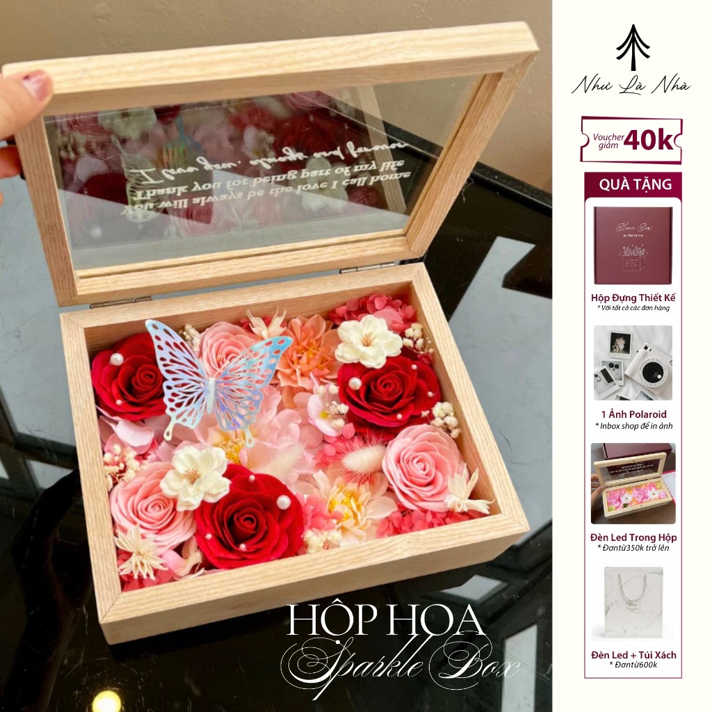 [Viết lời nhắn theo yêu cầu] Hộp Hoa Sparkle Box - Hộp Chữ Nhật Lưu Giữ Khoảnh Khắc Yêu Thương | Như