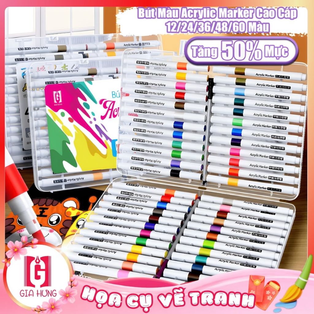 Hộp Bút Màu Vẽ 120 Màu Acrylic Marker Gia Hưng Màu Cao Cấp Không Lem Màu Sắc Tươi Sáng [Gia Hưng]