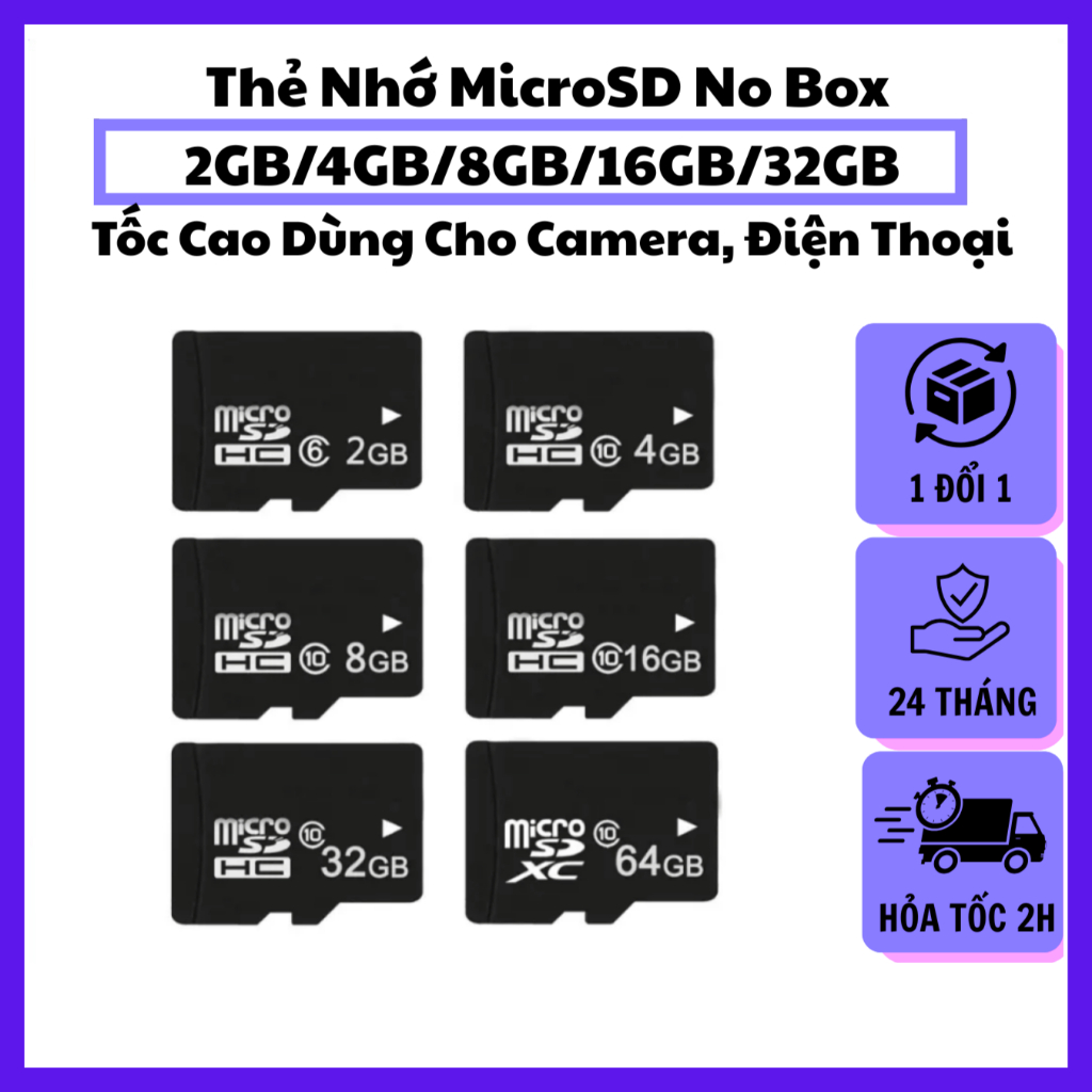 Thẻ Nhớ MicroSD No Name 2GB/4GB/8GB/16GB/32GB/64GB/128GB/256GB – Tốc Cao Dùng Cho Camera, Điện Thoại