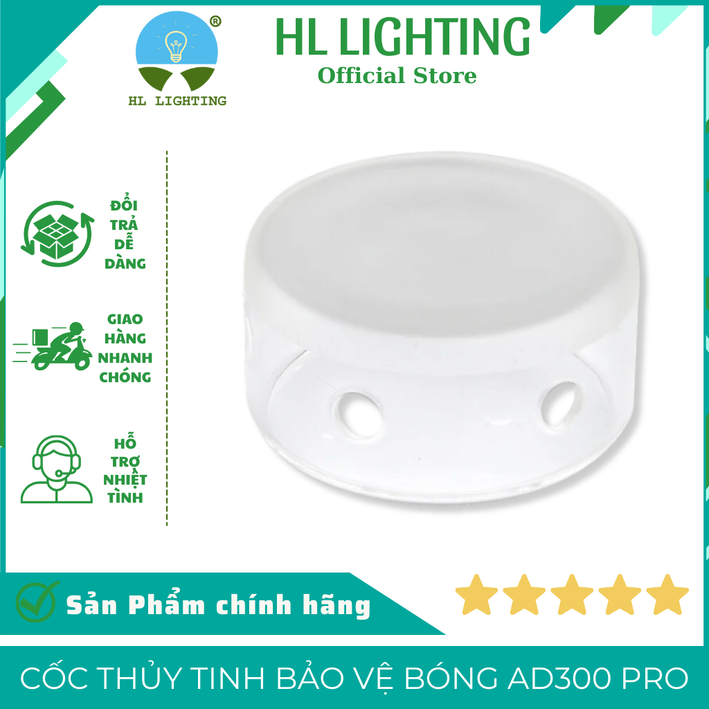 Cốc Thủy Tinh Bảo Vệ Bóng HL Lighting AD300 PRO Glass Dome Kính 36g