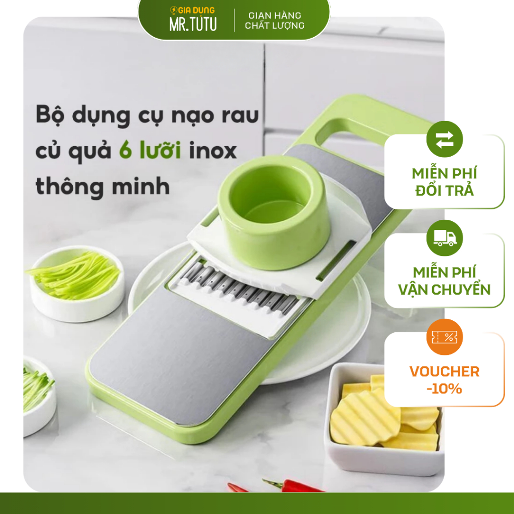 [MUA 2 VỚI GIÁ 85K] Dụng Cụ Bào Nạo Rau Củ Quả Đa Năng 6 Lưỡi Dao Inox 304 – Thái Lát Bào Sợi An Toàn Tiện Lợi