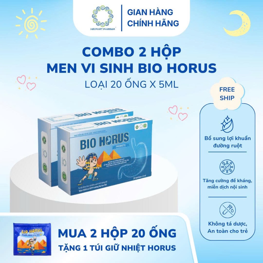 Combo 2 hộp men vi sinh Bio Horus hộp 20 ống tặng 1 túi giữ nhiệt Horus