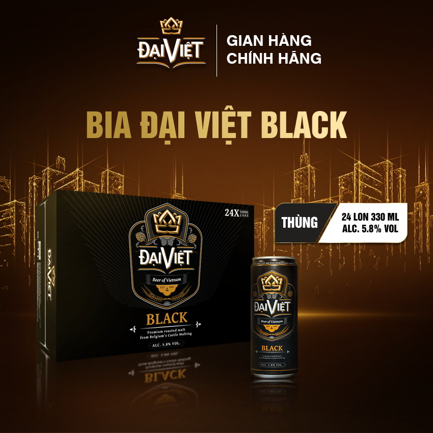 [Thùng] 24 lon bia Đại Việt Black - bia đen tinh dòng Đức chuẩn "Gu" vị đậm lon 330ml