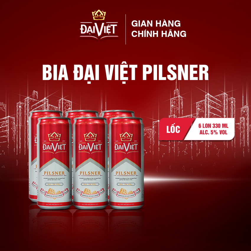 [Lốc] 6 bia Đại Việt Pilsner - bia tinh dòng Đức chuẩn "Gu" lon 330ml
