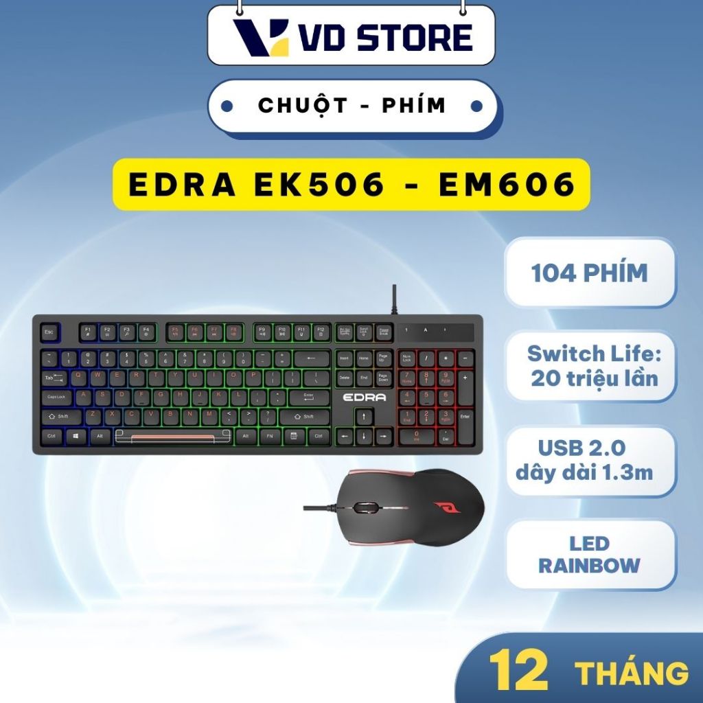 Bộ bàn phím chuột Edra EK506 / EM606 Bàn phím chơi game + văn phòng giả cơ