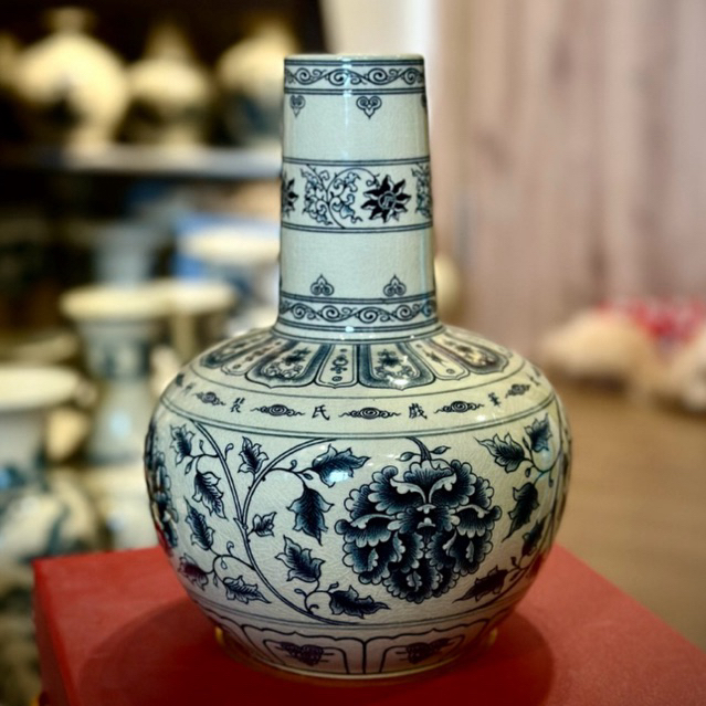 Bình Hoa lam (cặp Phu thê) gốm Chu đậu