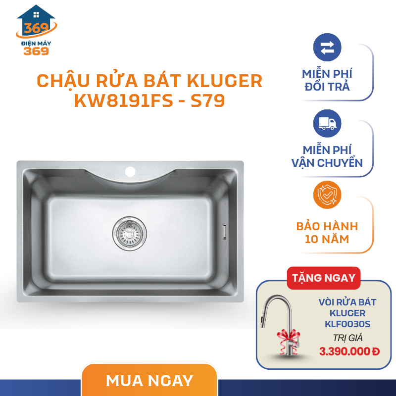 Chậu rửa bát Kluger KW8191FS – S79 – Bề Mặt Phủ Nano Ceramic Kết Hợp Hạt Linen – SMC