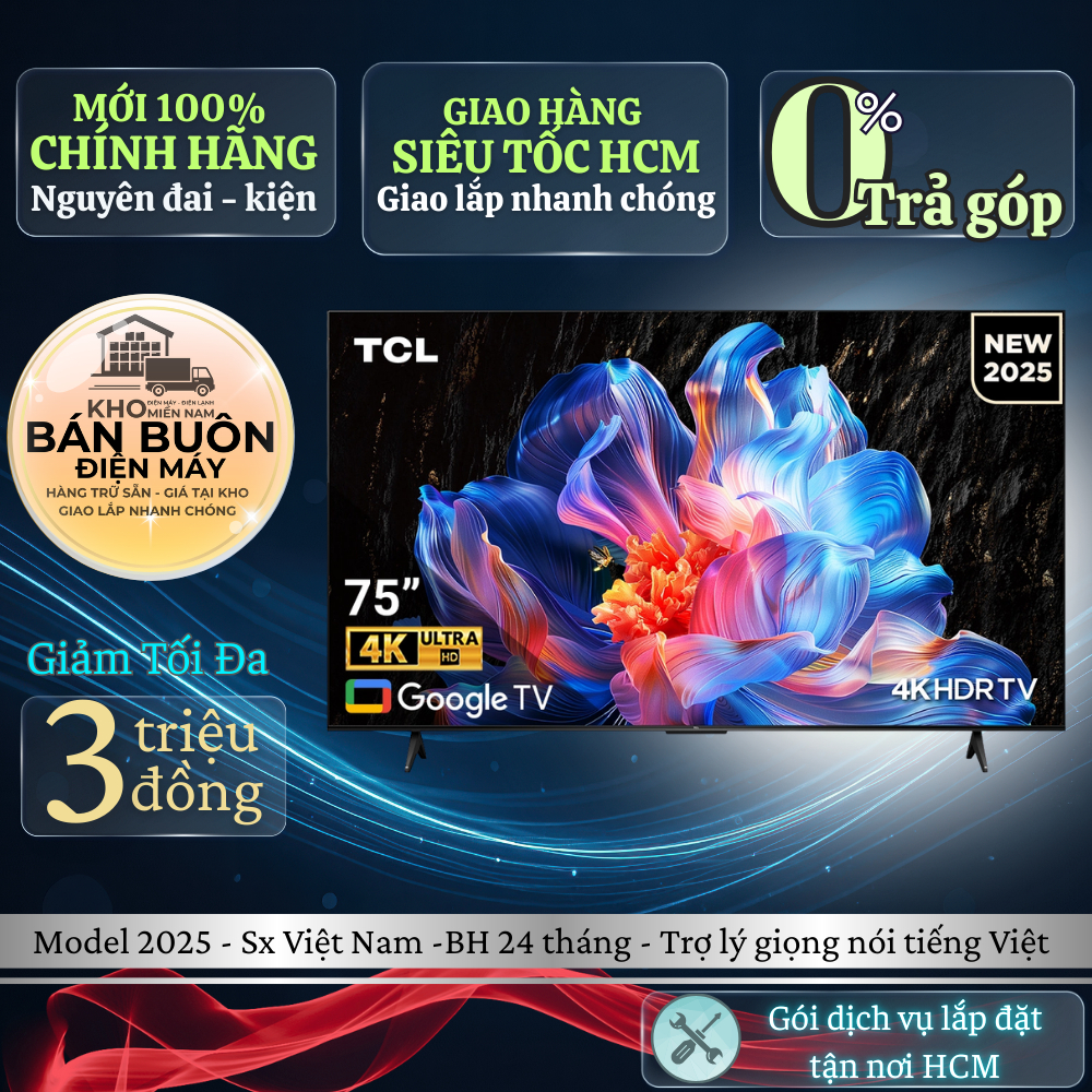 75P6K Smart Google Tivi TCL  – 75 inch, 4K HDR, AiPQ Processor, Viền kim loại siêu mỏng 75P6K